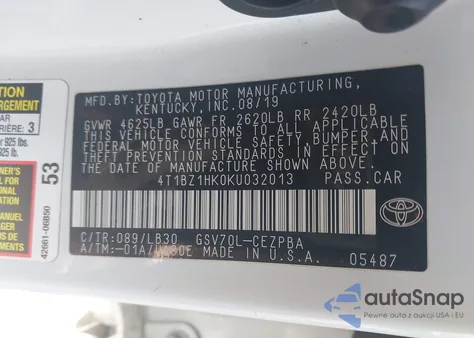 2019 Toyota Camry Xse V6 from USA, damaged, VIN 4T1BZ1HK0KU032013